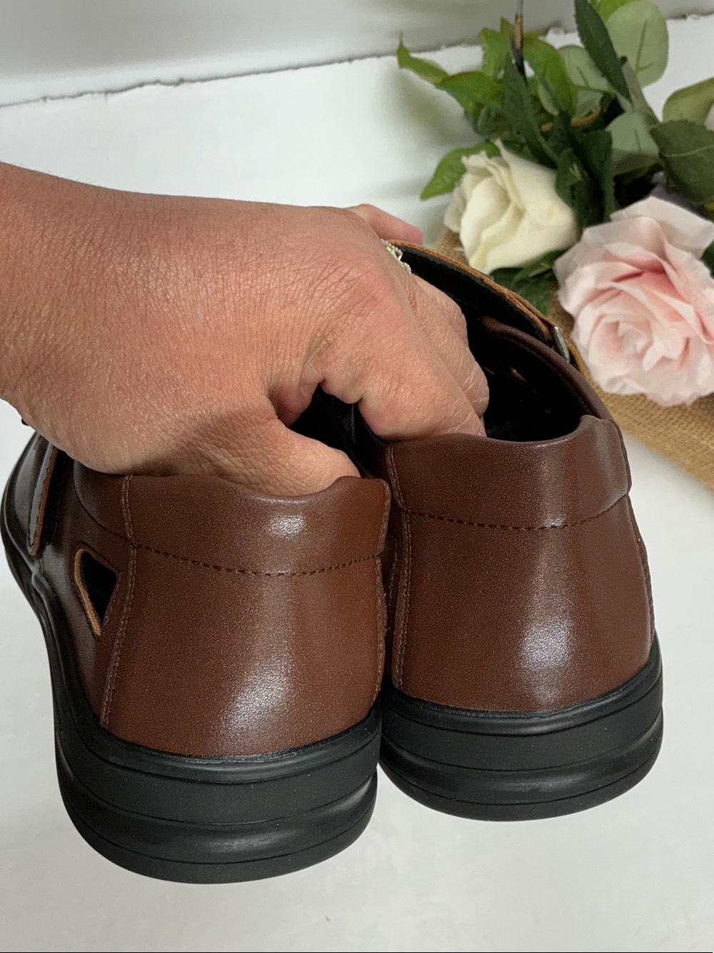 Men's Brown Leather Fisherman Sandals - Classic Casual - Picture 5 of 6